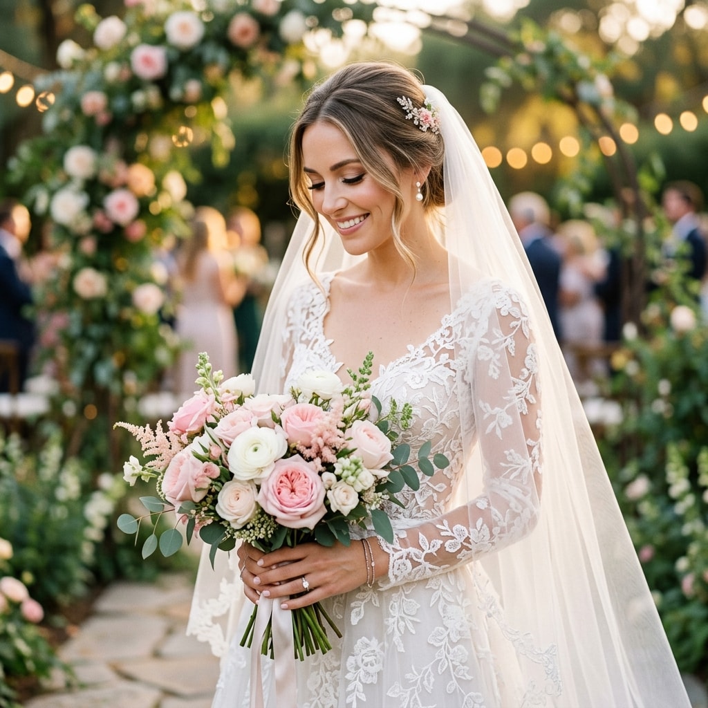 Stunning bridal portrait in classic white gown